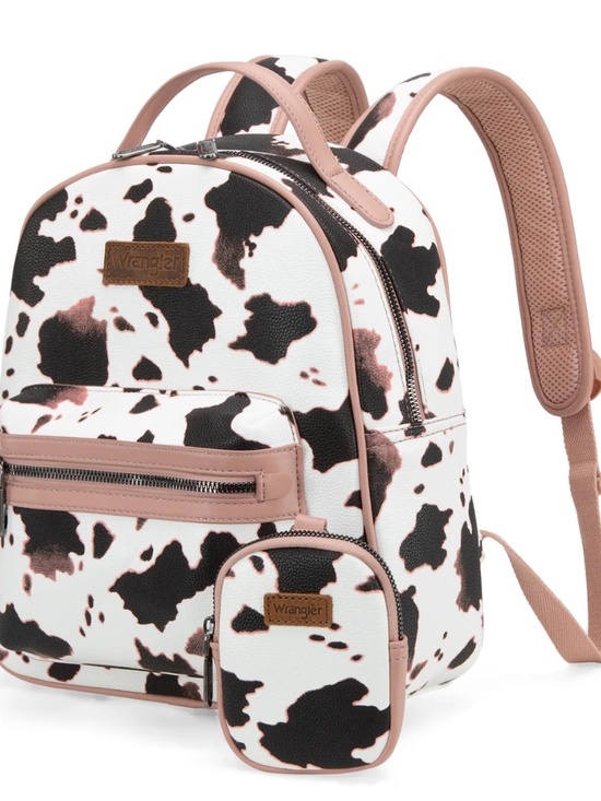 Wrangler Cow Print Backpack With Coin Pouch - Pink main image 3